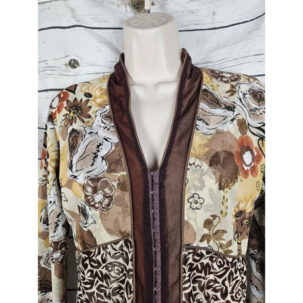 Anac Brown Floral Mesh Layered Top Tunic L Art to Wear Hook Eye 90's Y2K - Picture 3 of 7